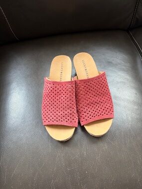 Lucky Brand Perforated Red Slide Mules